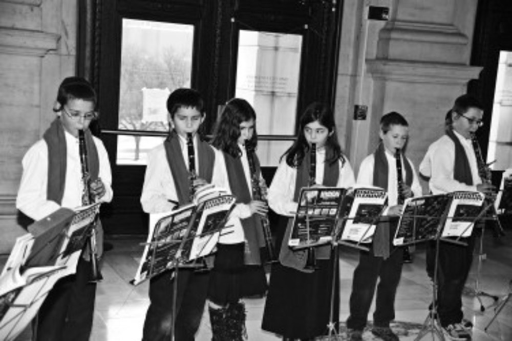The Providence Hebrew Day School Band performed at the rally. /Tzippy Scheinerman